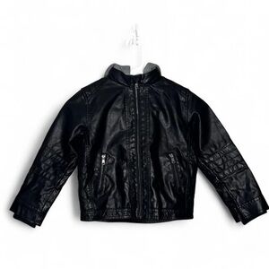 🐞H&M Youth Black Faux Leather Hooded Jacket